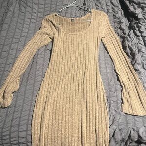 H&M Tan Long Sleeve Ribbed Dress